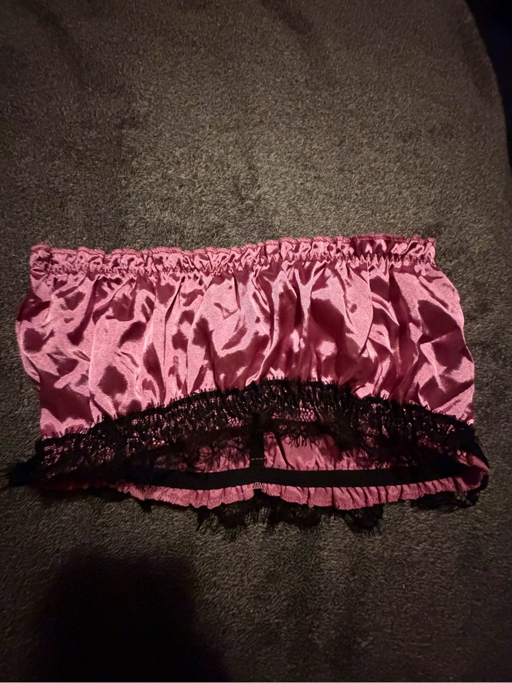 Pink Satin Lace-Trim Tube Top